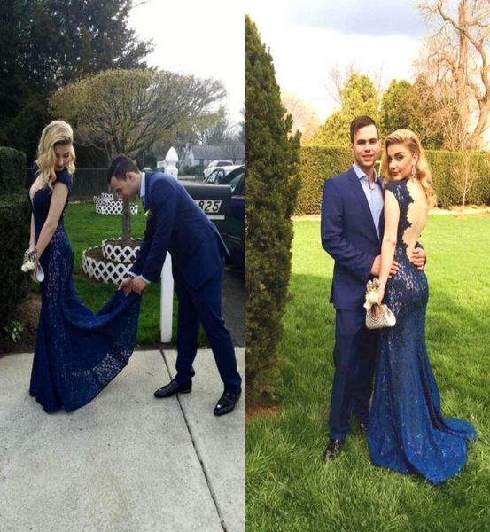 

dark navy blue lace evening dresses back cocktail gowns v neck capped sleeve robe de soriee long prom party gowns9810287, Black;red