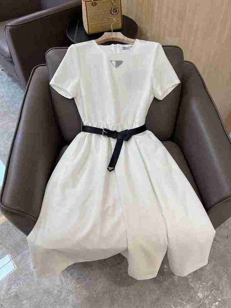 

urban dresses designer 23 spring/summer elegant and style letter triangle label leather belt wrapped a-line dress for women 90i1, White;black