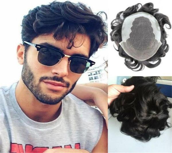 

q6 base human hair toupees 6inch indian natural wave toupee for men 8072913, Black