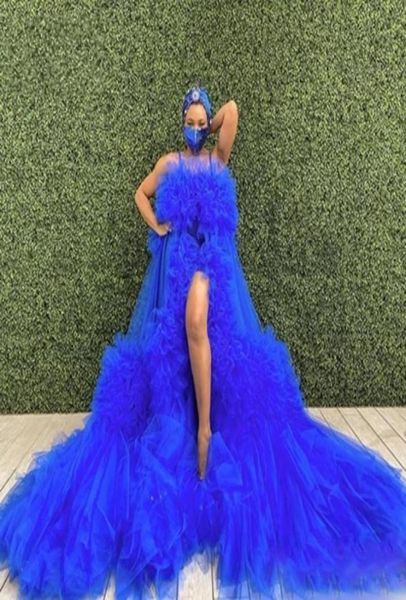 

royal blue overlay prom dresse for women maternity dresses for po shoot baby shows front split plus size evening gown tulle rob3528006, Black;red