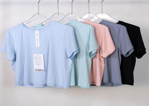 

yoga outfit solid color fitness women short sleeve shirt round neck loose high elastic sport t-shirt breathable slim gym clotheyoga6672564
