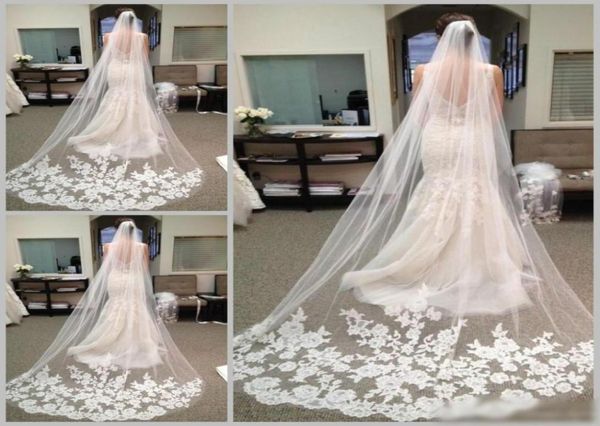 

2019 selling in stock long chapel length bridal veil appliques long wedding veil lace applique with comb8612301, Black