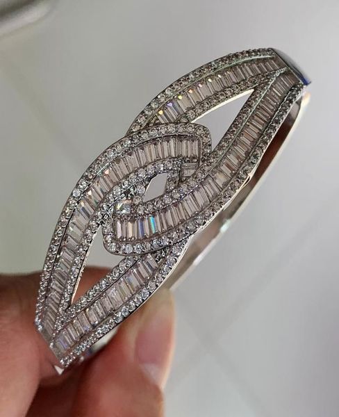 

choucong new arrival stunning luxury jewelry 925 sterling silver fill full princess cut white z cz diamond cross bangle women 4296888, Black