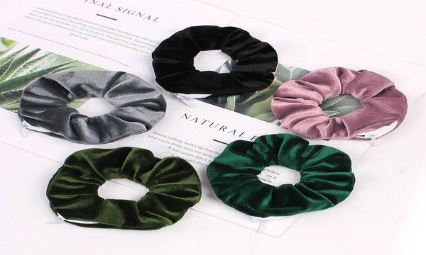 

velvet hair scrunchies zipper women scrunchy elastic hair bands girls velour headwear ponytail holder pleuche hair ties bag 0925 y3726395, Slivery;white