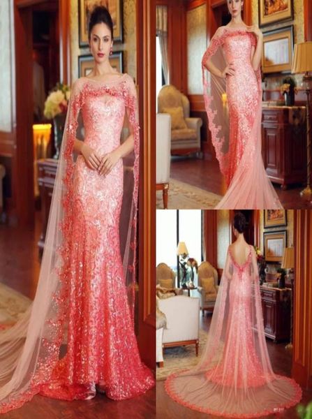 

elegant long cape style prom dresses sparkly sequined mermaid evening gowns backless celebrity formal party dress vestidos sw1793103, Black;red