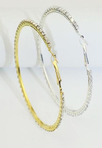 

14k plated gold rhinestone stud large circle earrings01232416733, Golden;silver
