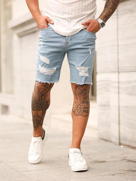 

men s jeans summer ripped shorts men hip hop denim pants stretch light blue fashion design slim straight male short hombre 230629