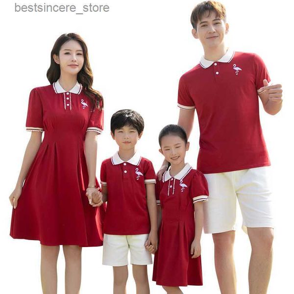 

docinmom 2023 family matching outfits polo t shirt korean style girl dress parent-child family clothing pgraphy mother kids l230522, Blue