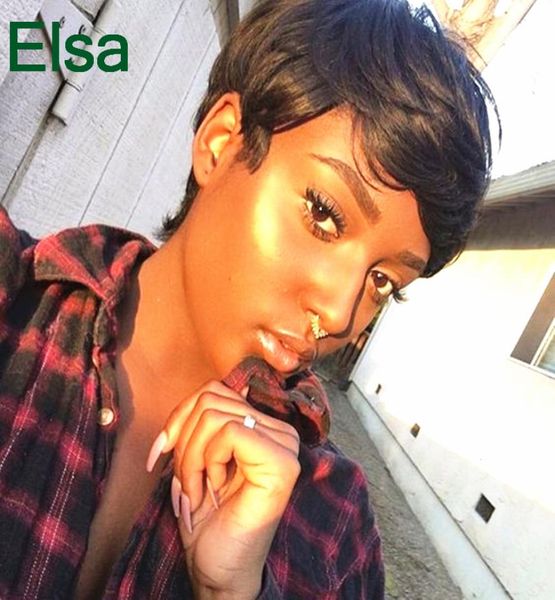 

short pixie cut human natural black hair glueless full wig for black women human black hair short cut wigs5558864, Black;brown