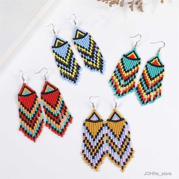 

stud fashion handmade long rice beads earrings for women ethnic elegant unique beaded dangle earrings vacation party jewelry r230630, Golden;silver