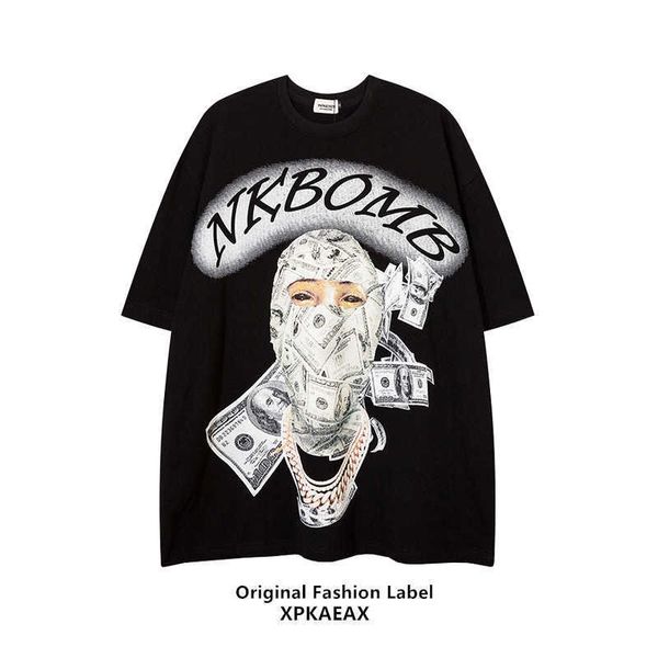 

recreation club brand original trendy european and american gangster money printing high street hip hop t-shirt for men stussys, White;black