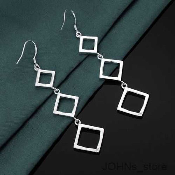 

stud fashion 925 sterling silver rhombus long earrings for women luxury designer jewelry party wedding accessories gifts r230630, Golden;silver