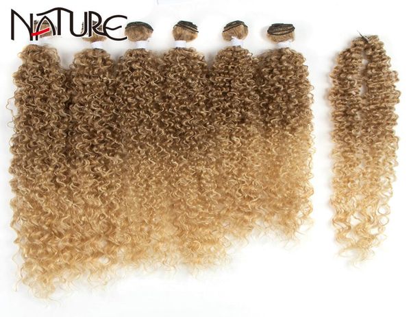 

nature black afro kinky synthetic 7 pcs 2226 inch ombre brown weave bundles curly hair q11283539516