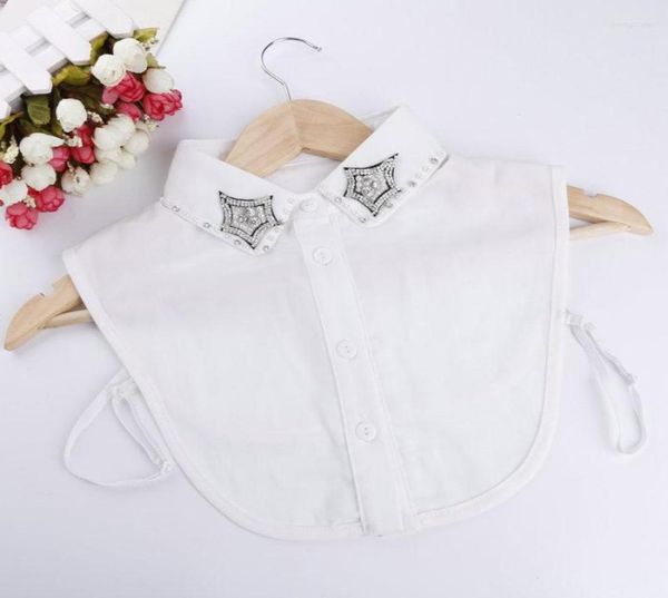 

bow ties women retro crystal shirt chiffon fake collar tie rhinestone bead flower cute peter pan lapel false detachable blouse 247690, Black;gray