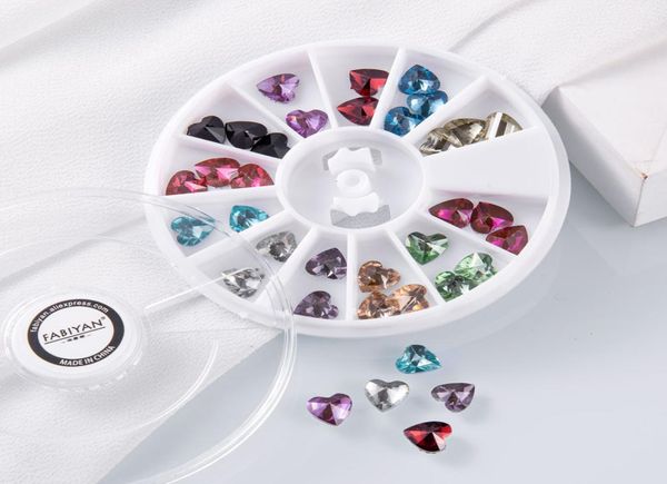 

12 color 3d acrylic heart shape crystal rhinestone facet glitter gem nail art polish tips decoration wheel manicure jewelry tool1371316, Silver;gold