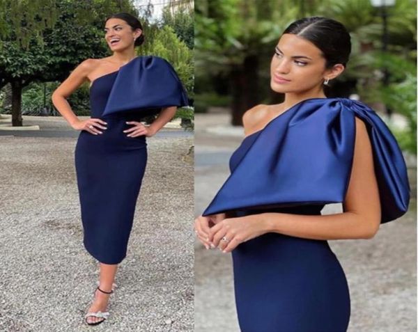 

little black dress tealength evening cocktail dresses 2022 oneshoulder navy blue mermaid big bow occasion prom party gown8763085