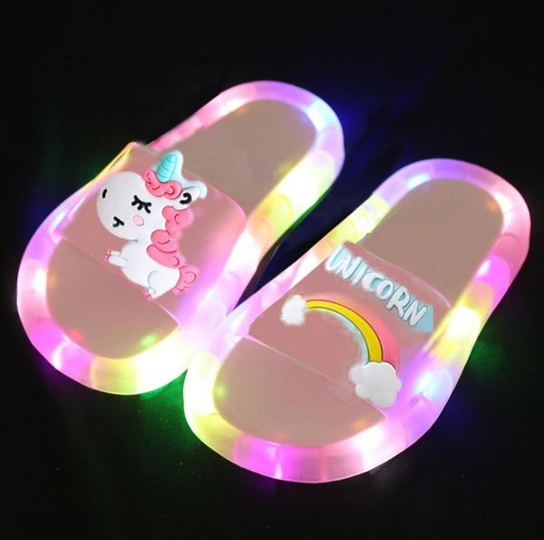 

2020 girl slippers children unicorn led kids slippers baby bathroom sandals kids shoes for girl boys light up shoes toddler k7112126778, Black;red