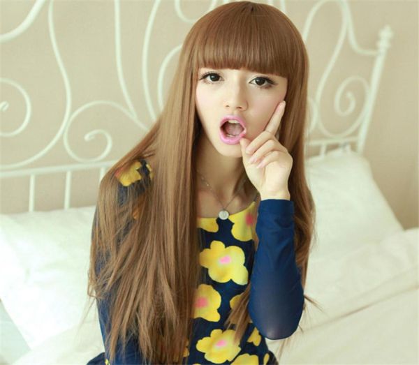 

woodfestival natural long straight wig women cosplay black synthetic wigs with bangs brown heat resistant synthetic hair 70cm4341992