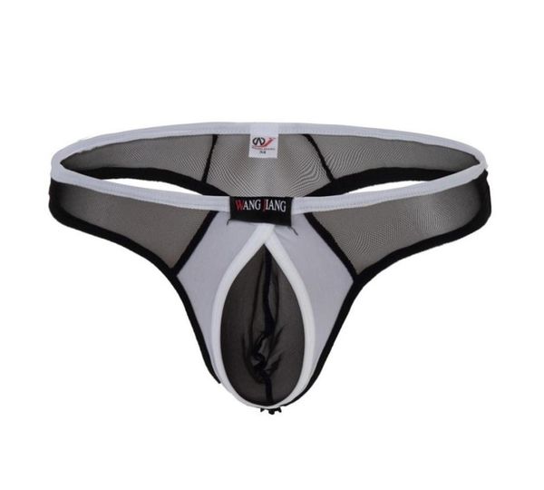 

2017 men039s gauze gstrings thongs gay men underwear u convex crotch breathable mesh underpants brand cueca thong s10151707528, Red;black