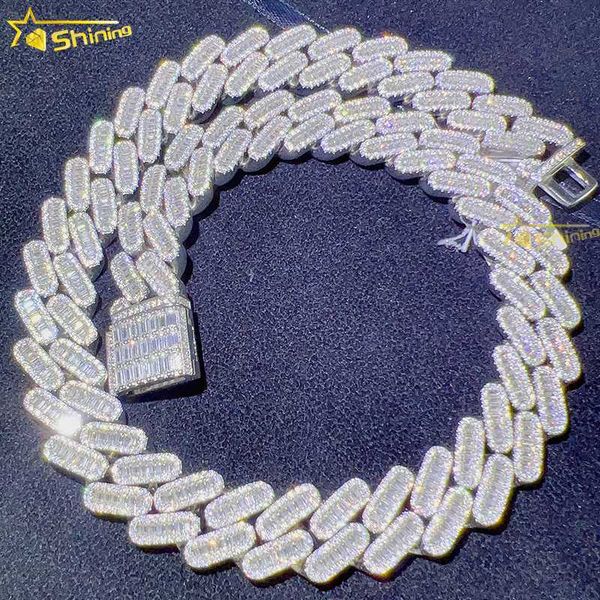 

customized baguette 18mm chain ice cut diamond miami cuban link chain men's necklace s925 sterling silver moissanite cuban chain