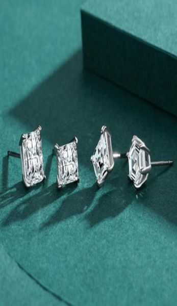 

14k plated gold s925 silver square earrings female light stud luxury earrings single rhinestone9686533, Golden;silver