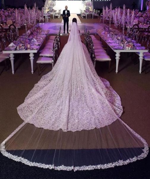 

gorgeous cathedral wedding veils lace appliqued edge soft tulle one layer long tailored bridal veil with comb4472467, Black