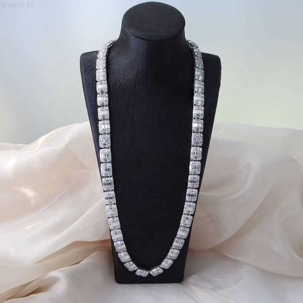 

sterling silver925 hip hop jewelry 9.5mm width full setting iced out baguette moissanite cuban necklace chain, Silver