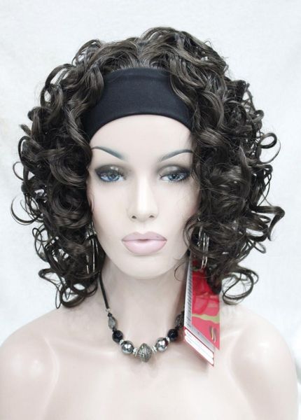 

gtgtdark brown short curly spiral curls women lady 34 half wig headband6904551, Black;brown
