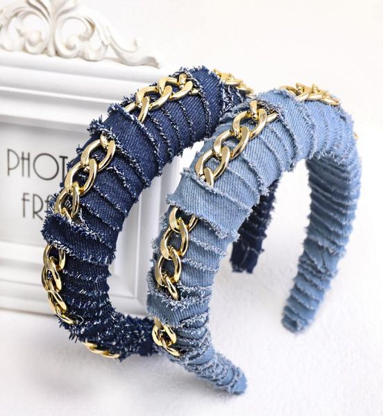 

ladies denim headband fashion chain design hair accessories sponge material headband outdoor party ladies hair band6375452, Black;brown