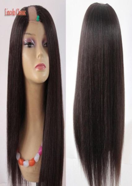 

crazy whole soft u part wig yaki straight human hair peruvian virgin human hair u part wig straight style middle u part9388673, Black;brown