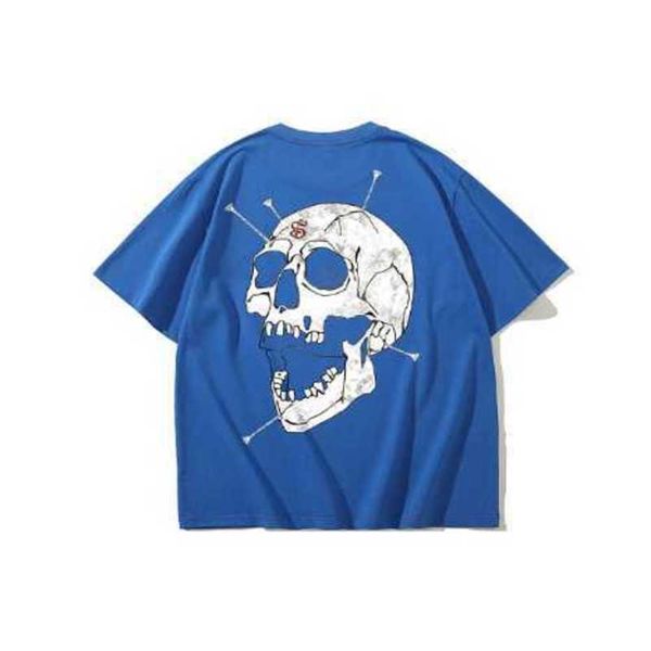 

kimura sanshe ss22 skull print loose couple short sleeve t-shirt, White;black