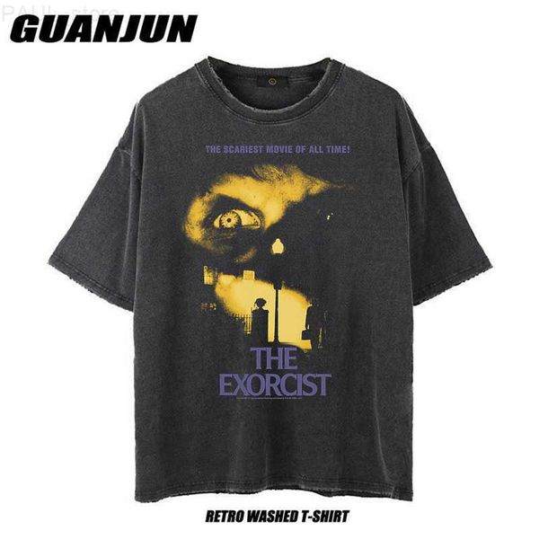 

men's t-shirts the scraiest horror movie t shirts men women cotton funny t-shirts crewneck the exorcist halloween washed tee shirt shor, White;black