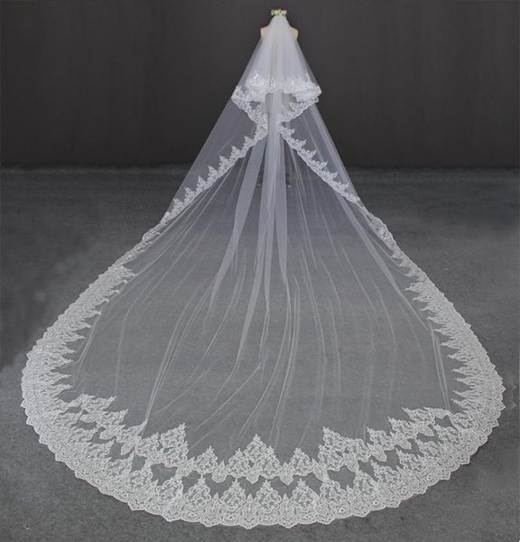 

luxury 5 meters lace edge 2 layers bling sequined lace wedding veil with comb 2 t bridal veil wedding accessories1891169, Black