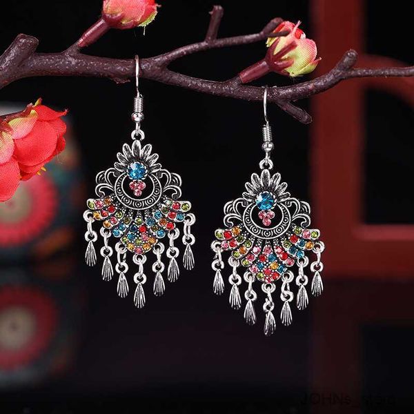 

stud ethnic vintage flower water drop women dangle earrings elegant silver luxury earring jewelry r230630, Golden;silver