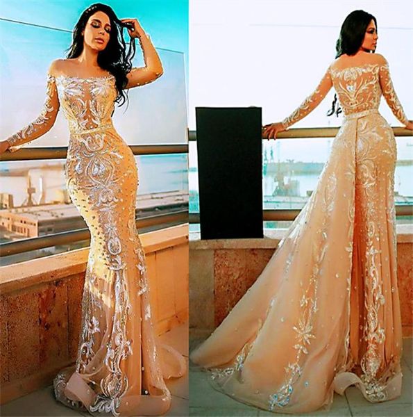 

2021 plus size arabic aso ebi gold luxurious mermaid prom dresses lace beaded sheer neck evening formal party second reception gow8658780, Black