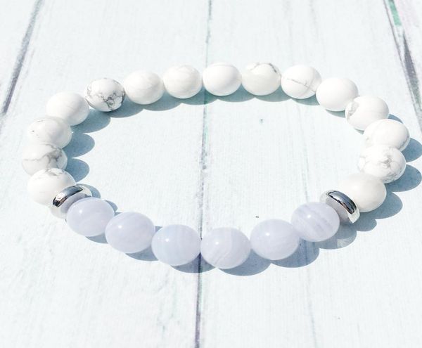 

mg0405 new design gem stone yoga bracelet natural blue lace agate bracelet for women 8 mm howlite wrist mala energy jewelry8536027, Black