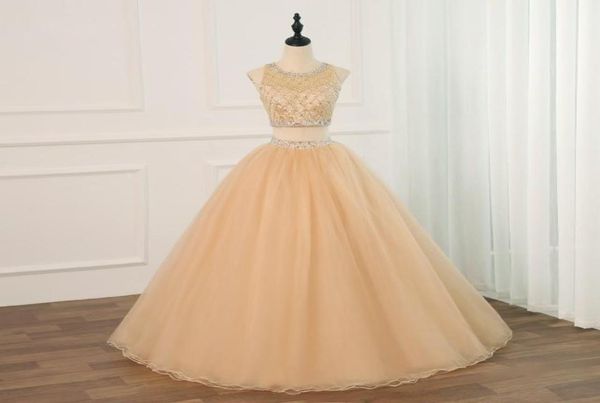 

bling gold ball gown prom dresses jewel neck crystal tulle hollow back two pieces designer ruched long evening formal gowns 9968204, Black