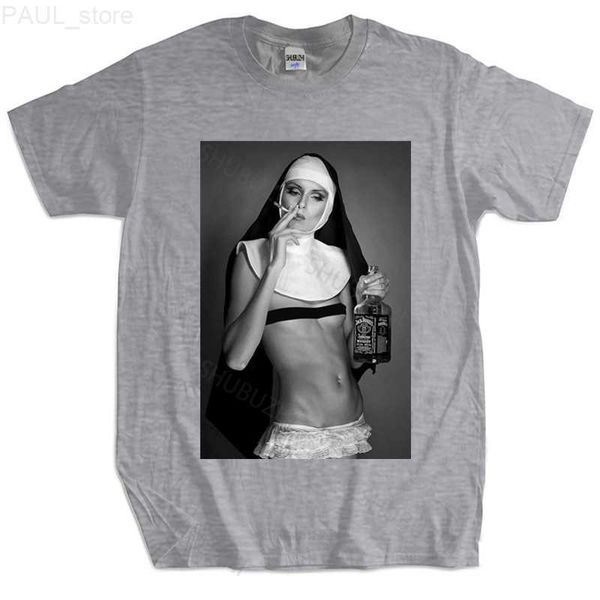 

men's t-shirts new fashion t-shirt cotton tees nun smoking drinking t shirt funny cool designer summer mens brand tshirt male gift l23, White;black