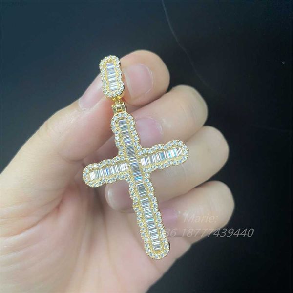 

pass diamond test jewelry s925 with vvs moissante hip hop cross pendant vvs moissanite custom cross pendant, Silver