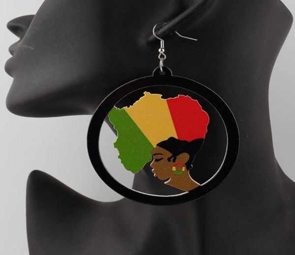 

charm printing african hair woman wooden earrings0123456139761, Golden
