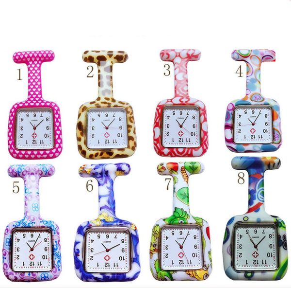 

whole 26 colors square colorful prints silicone nurse watch pocket watches doctor fob quartz watch kids gift watches dhl 1496271, Slivery;golden