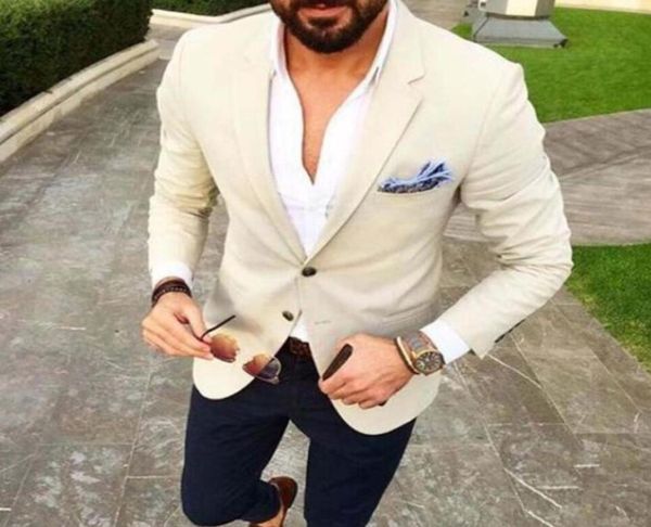 

custom made mens suits beige blazer navy blue pants 2 piece groom tuxedos slim fit men wedding tux prom party suit jacketpants 1411488, Black;gray
