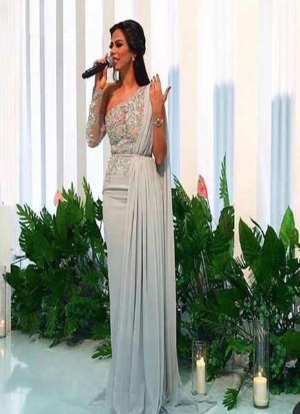 

arabic one shoulder chiffon long evening dresses 2020 elegant tulle lace applique ruched sweep train formal party dubai evening go8517744, Black;red