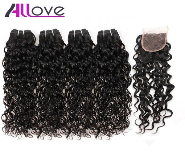 

10a brazilian hair human hair bundles with closure water wave 4bundles with closure wet and wavy human hair extensions wholes9588031, Black