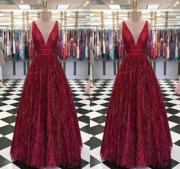 

sparkly burgundy prom dresses party aline deep vneck backless dresses evening wear women special occasion dress vestido de novia1051489, Black