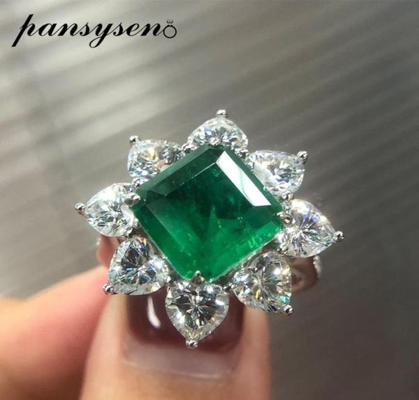 

pansysen exquisite luxury 10mm square emerald rings for women female anniversary cocktail party ring diamond fine jewelry gifts y14267290, Golden;silver