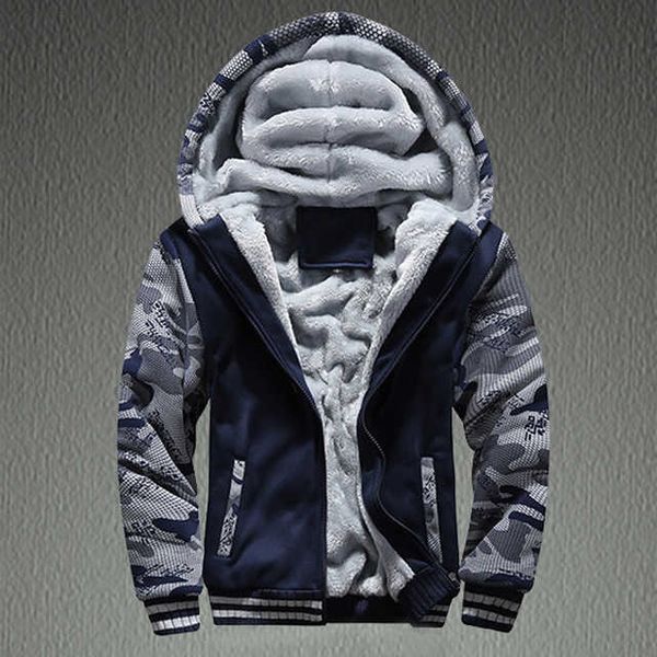 

european plush camouflage sports sweater jacket oversized thickened warm single hooded men's, Black