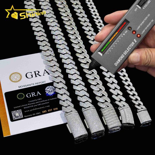 

moissanite hip hop jewelry 15mm 18mm 20mm s925 sterling silver vvs baguette lab diamond miami cuban link chain