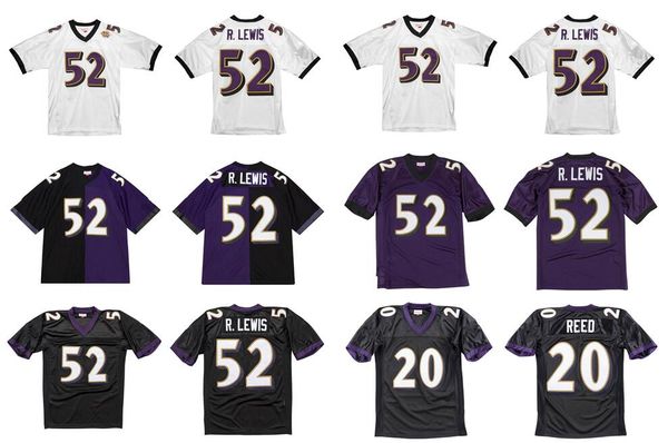 

stitched football jersey 20 ed reed 52 ray lewis 2004 balck mitchell & ness retro rugby jerseys men women youth s-6xl, Black;red
