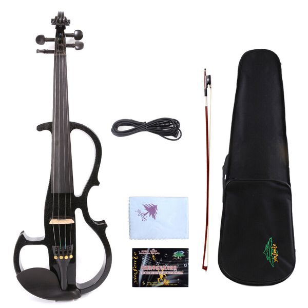 

black 4/4 electric violin solid wood nice tone case bow chorus effect #ev8